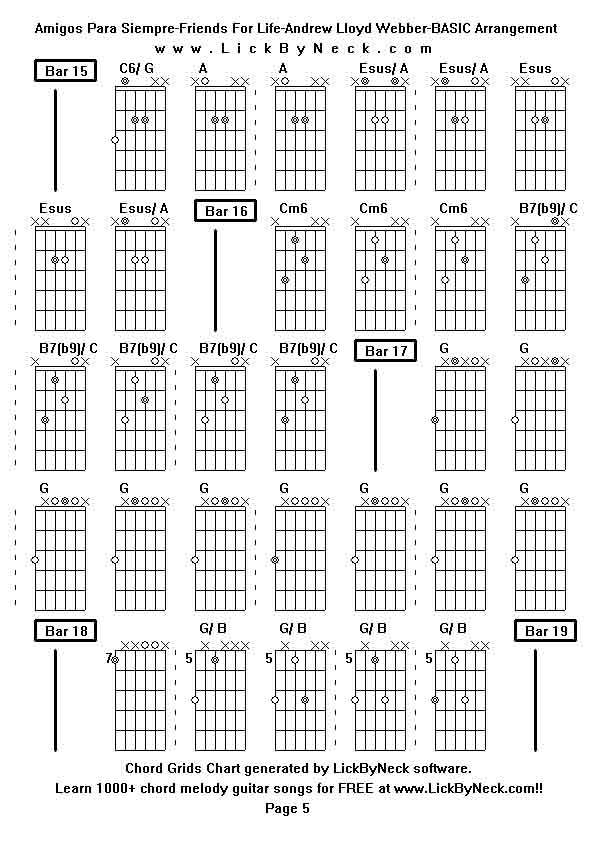 Chord Grids Chart of chord melody fingerstyle guitar song-Amigos Para Siempre-Friends For Life-Andrew Lloyd Webber-BASIC Arrangement,generated by LickByNeck software.